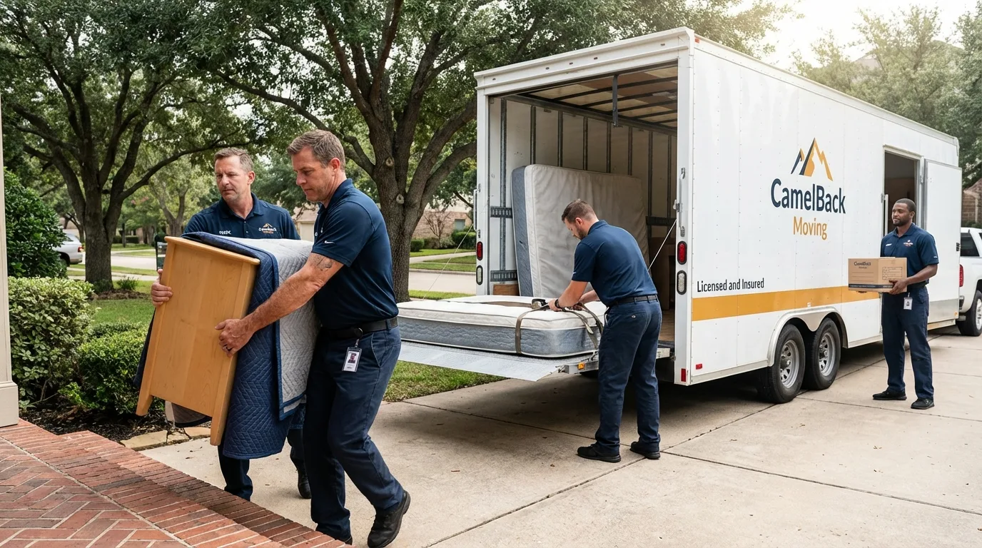 Crew loading residential truck for cross-state move from Broadview Heights, OH